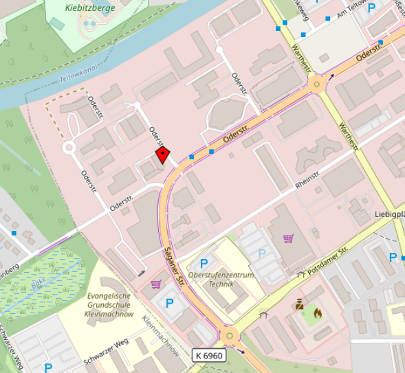 Bild von Openstreetmap mit Lage der Geschäftsstelle der Regionalen Planungsgemeinschaft Havelland-Fläming